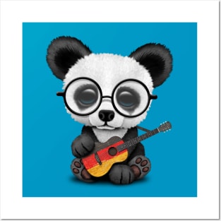 Baby Panda Playing German Flag Guitar Posters and Art